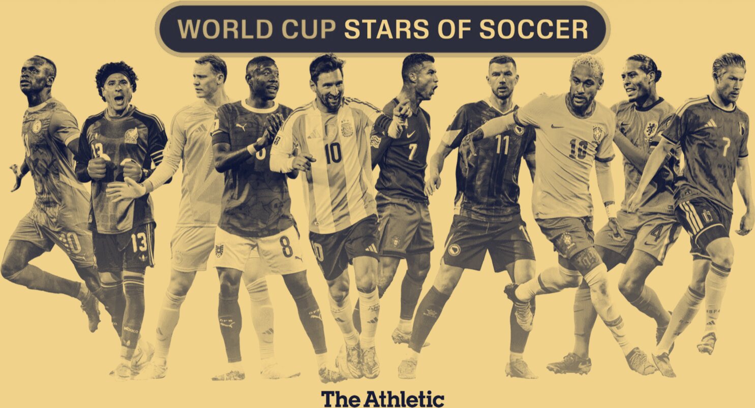 World Cup Stars of Soccer — montage of national-team players (graphic by The Athletic)